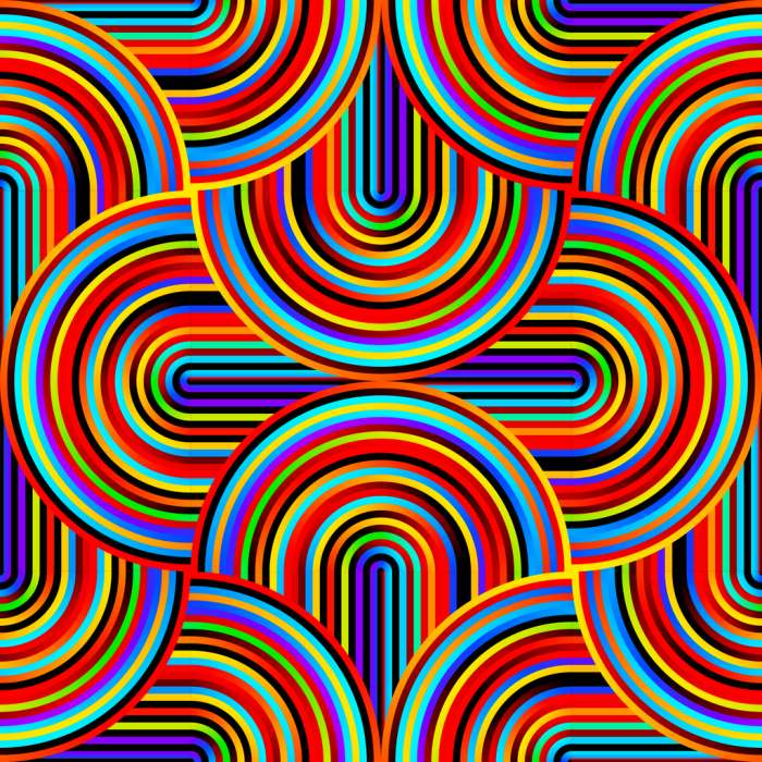 Crazy curves, tangled geometric pattern with bright neon rainbow iridescent colors