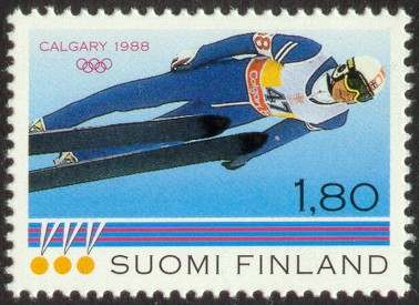 Postage stamp depicting Matti Nykänen at the Calgary Winter Olympic Games