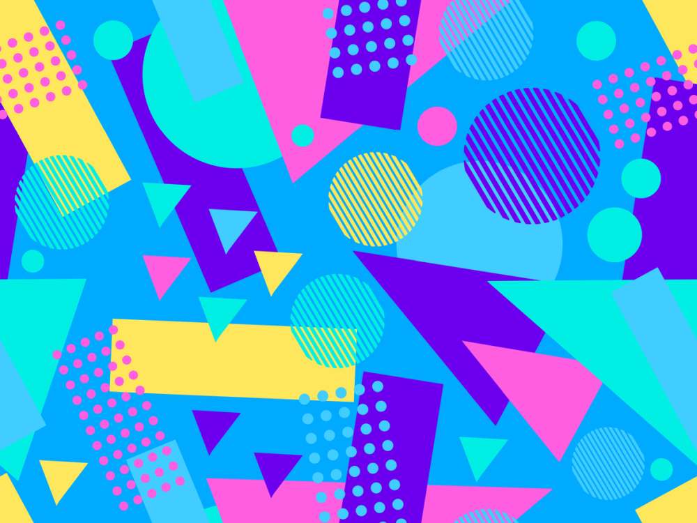 Seamless pattern with geometric shapes in 80s style