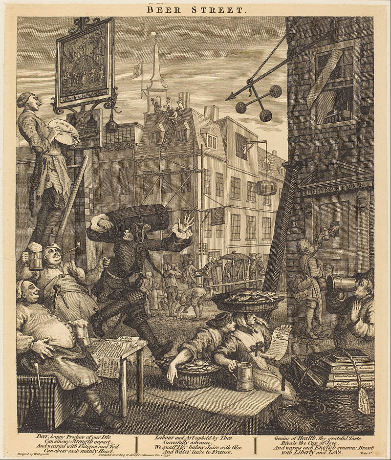 The first and second states of Beer Street featured the blacksmith lifting a Frenchman with one hand